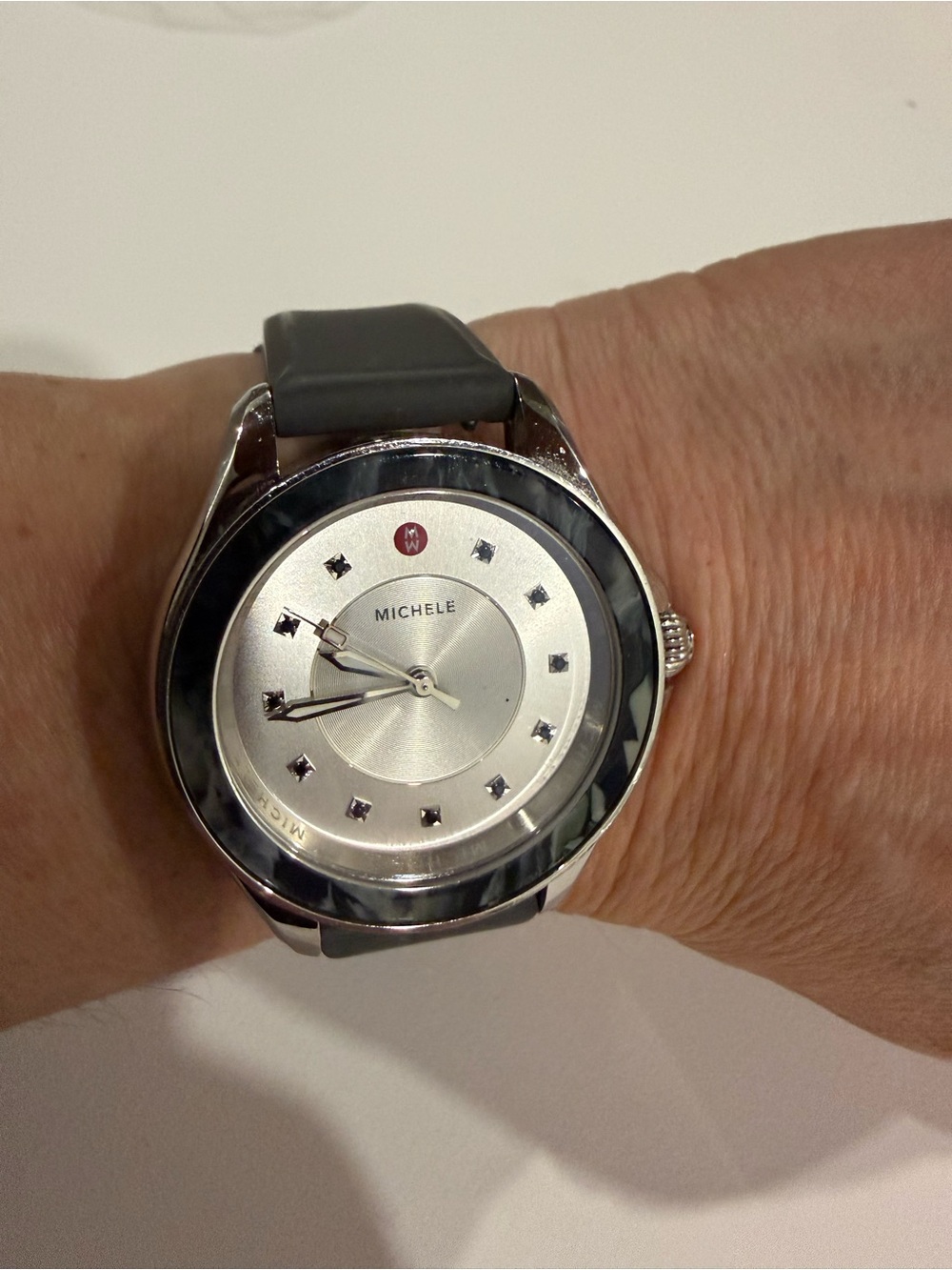 Michele Cape Grey Mist Silver Dial Watch with Gray Strap
